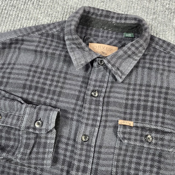 Orvis Shirt Mens Extra Large Gray Plaid Chamois Flannel Button Up Heavyweight - Picture 1 of 8